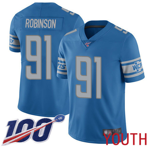 Detroit Lions Limited Blue Youth Ahawn Robinson Home Jersey NFL Football 91 100th Season Vapor Untouchable